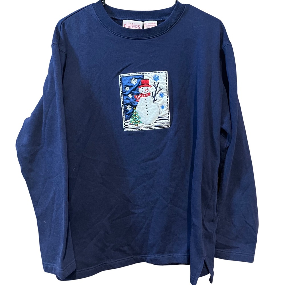 Basic Editions Holiday Embroidered Snowman Christmas Sweatshirt -‎ XL Vintage